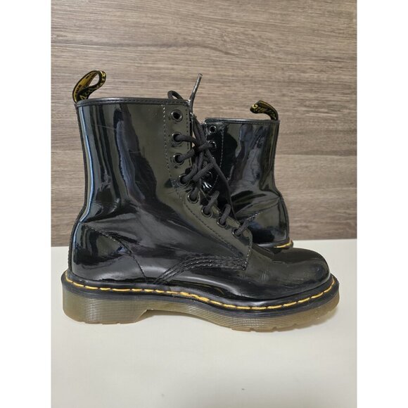 Dr. Martens 1460W Black Patent Leather Boots Women's Size 6 Lace Up - Picture 2 of 7